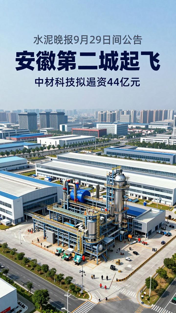 9.30水泥晚报:9月29日晚间公告;中材科技拟募资44亿+ ;安徽第二城起飞契机 9.30水泥晚报:9月29日晚间公告;中材科技拟募资44亿+ ;安徽第二城起飞契机