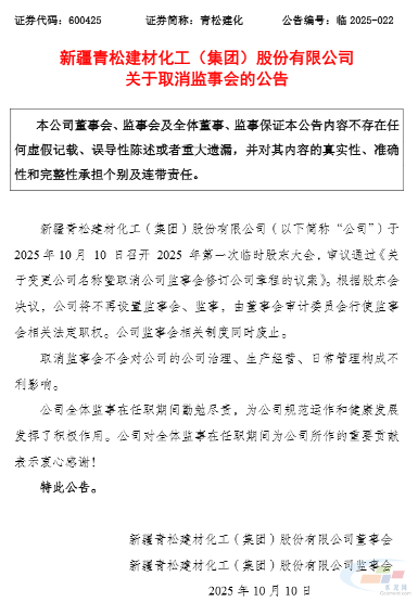 青松建化取消监事会 相关制度同时废止(图2) 青松建化取消监事会 相关制度同时废止(图2)